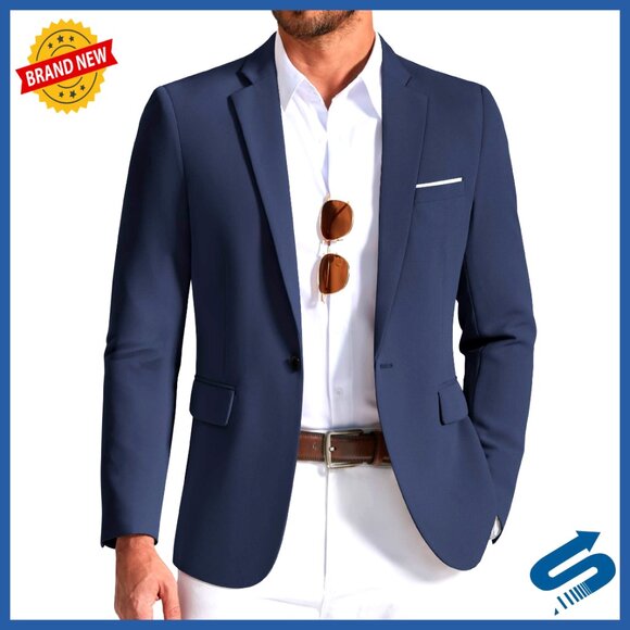 Lightweight Sport Coat One Button Blazer Navy Blue Regular Fit display picture 2